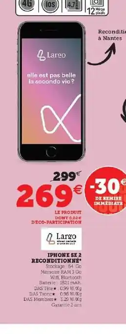 Super U Iphone se 2 reconditionné largo offre