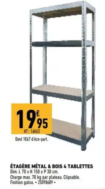 Brico Cash Étagère métal & bois 4 tablettes offre