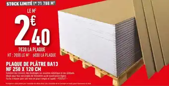 Brico Cash Plaque de plâtre ba13 nf 250 x 120 cm offre