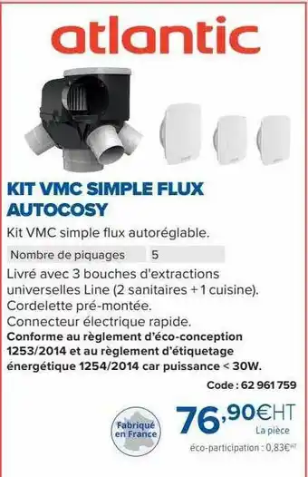 Prolians Kit vmc simple flux autocosy atlantic offre