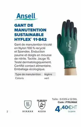 Gant de manutention sustainable hyflex 11-842 ansell