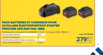 Pack batteries et chargeur pour outillage électroportatif starter procore 2x5ah+gal 1880