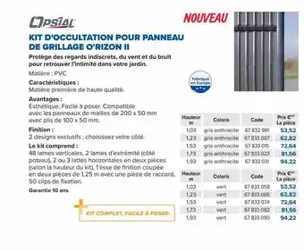 Prolians Kit d'occultation pour panneau de grillage o'rizon ii opsial offre