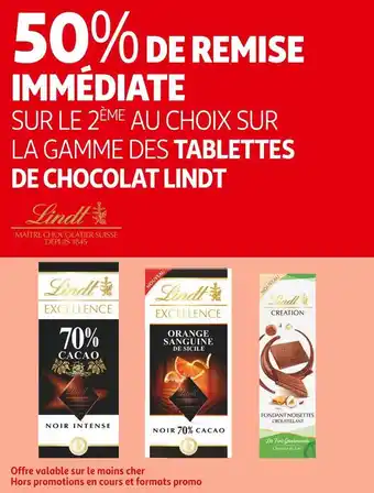 Auchan Lindt bon plan sur la gamme des tablettes de chocolat lindt offre