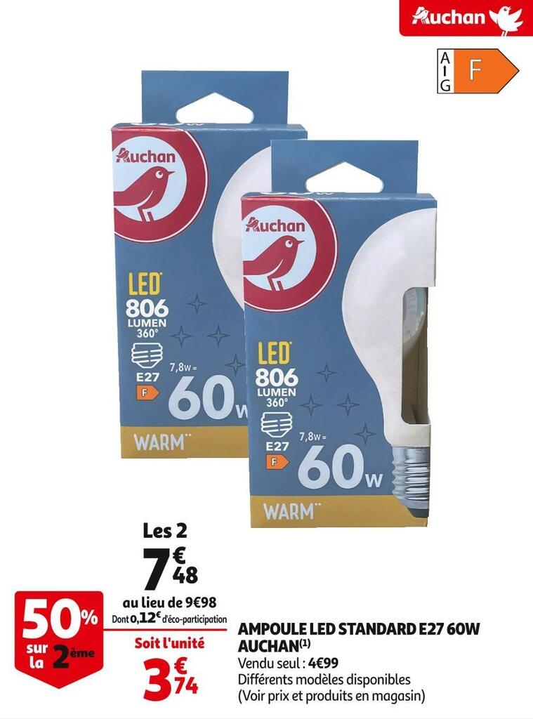 Promo Auchan ampoule led standard e27 60w chez Auchan