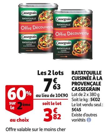 Auchan Cassegrain ratatouille cuisinée à la provençale offre
