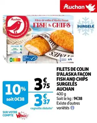 Auchan Auchan filets de colin d'alaska façon fish and chips surgelés offre