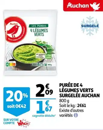 Auchan Auchan purée de 4 légumes verts surgelée offre