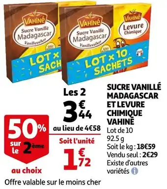 Auchan Vahiné sucre vanillé madagascar et levure chimique offre