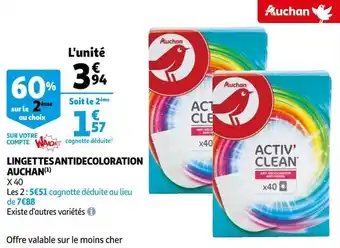 Auchan Auchan lingettes antidecoloration offre