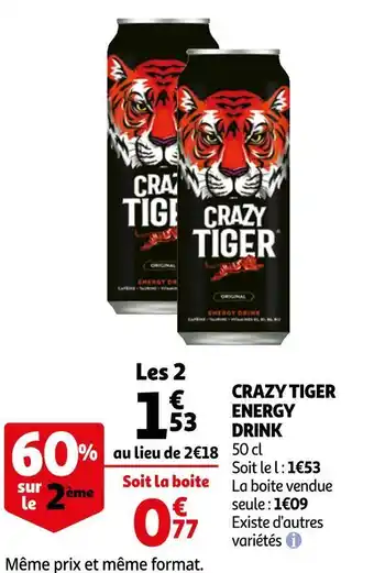 Auchan Crazy tiger energy drink offre