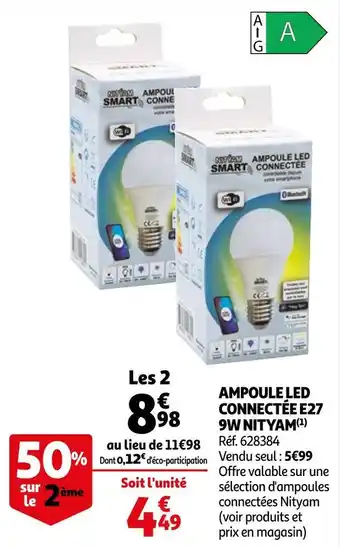 Auchan Nityam ampoule led connectée e27 9w offre