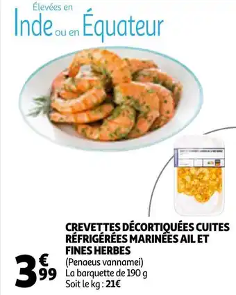Auchan Crevettes décortiquées cuites réfrigérées marinées ail et fines herbes offre