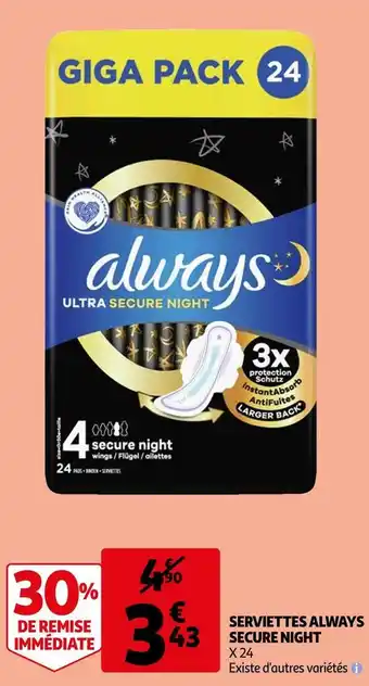 Auchan Always serviettes secure night offre