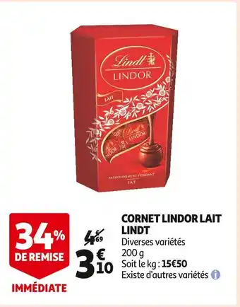 Auchan Lindt cornet lindor lait offre