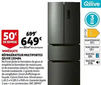 Auchan Qilive réfrigérateur multiportes 155484 offre