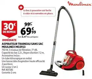 Auchan Moulinex aspirateur traineau sans sac mo2913 offre