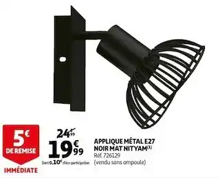 Auchan Nityam applique métal e27 noir mat offre