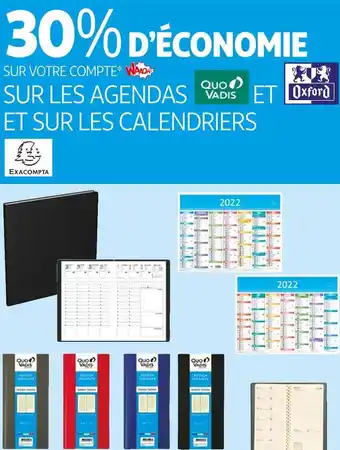 Auchan Oxford / quo vadis / exacompta bon plan sur les agendas et sur les calendriers des marques oxford / quo vadis / exacompta offre