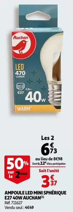 Auchan Auchan ampoule led mini sphérique e27 40w offre