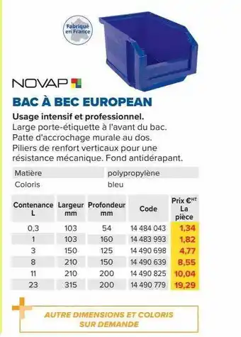 Prolians Bac à bec european offre