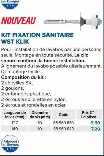 Prolians Kit fixation sanitaire wst klik offre
