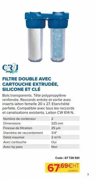Prolians Filtre double avec cartouche extrudée, silicone et clé offre