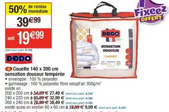Cora x Carrefour DODO couette 140 x 200 cm sensation douceur tempérée offre