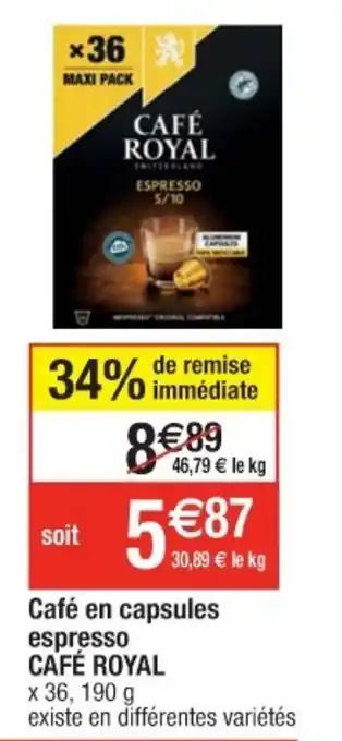Cora x Carrefour Café en capsules espresso CAFÉ ROYAL offre