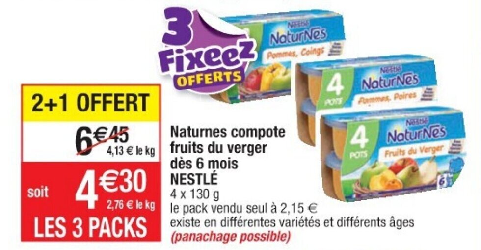 Promo Naturnes compote fruits du verger dès 6 mois nestlé chez Cora