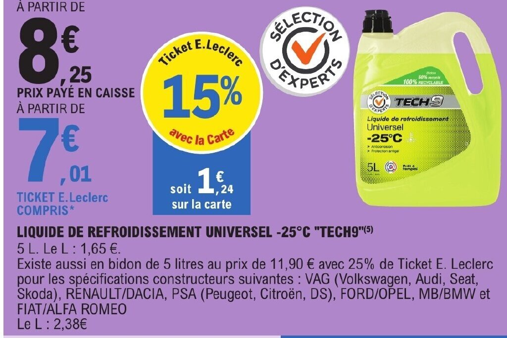 Promo Liquide de Refroidissement Universel 25°C "Tech9" chez E.Leclerc