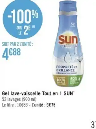 Géant Casino Gel Lave-Vaisselle Tout En 1 Sun offre