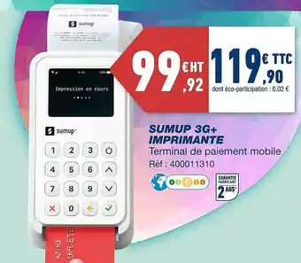 Bureau Vallée Sumup 3g+ imprimante offre