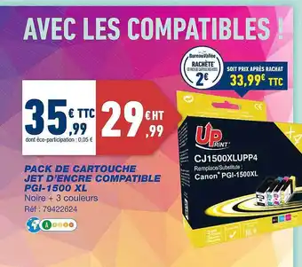 Bureau Vallée Pack de cartouche jet d'encre compatible pgi-1500 xl offre