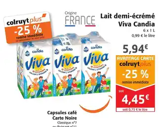 Colruyt Lait Demi-écrémé Viva Candia 1L offre