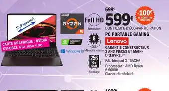 E.Leclerc PC Portable Gaming Lenovo offre