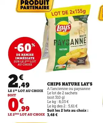 Super U Chips Nature Lay's offre