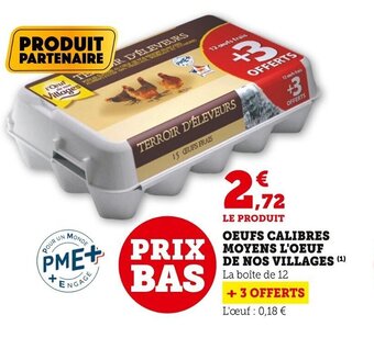 Super U Oeufs Calibres Moyens L'Oeuf De Nos Villages offre
