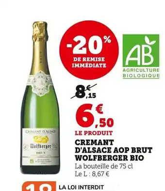 Super U Cremant D'Alsace Aop Brut Wolfberger Bio offre