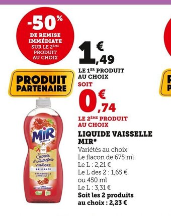 Super U Liquide Vaisselle Mir* offre