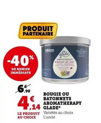 Super U Bougie ou Batonnets Aromatherapy Glade* offre