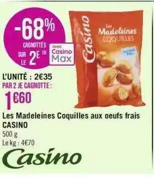 Géant Casino Les madeleines coquilles aux oeufs frais casino offre