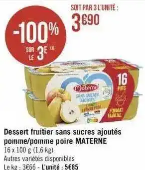 Dessert fruitier sans sucres ajoutés pomme-pomme poire materne