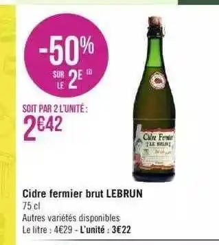Géant Casino Cidre fermier brut lebrun offre