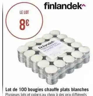 Géant Casino Lot de 100 bougies chauffe plats blanches finlandek offre