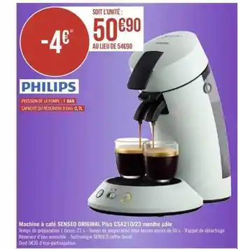 Géant Casino Machine à café senseo original plus csa210-23 menthe pâle philips offre
