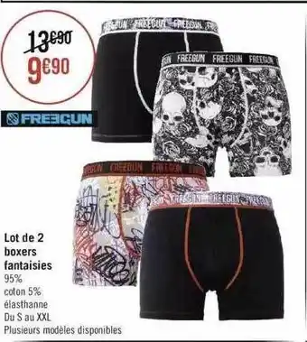 Géant Casino Lot de 2 boxers fantaisies freegun offre