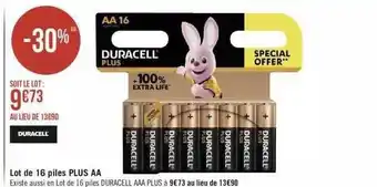Géant Casino Lot de 16 piles plus aa duracell offre