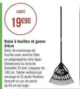 Géant Casino Balai à feuilles et gazon 64 cm offre