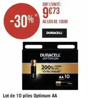Géant Casino Lot de 10 piles optimum aa duracell offre
